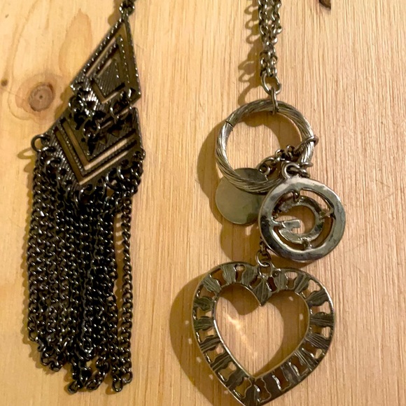 3 Long Silvertone Pendant Necklaces - Picture 5 of 5